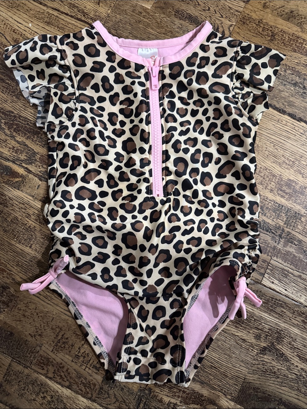Cat and Jack 4T Leopard Print One-Piece Swimsuit with Pink Trim